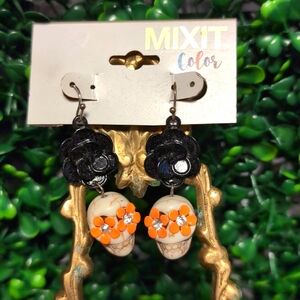 Floral Suger Skull Dangle Drop.Earrings